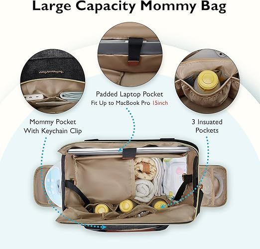 mommore Breast Pump Bag Diaper Tote Bag Dark-grey