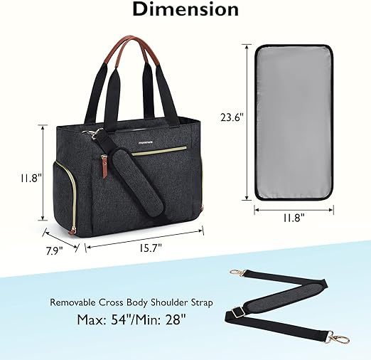 mommore Breast Pump Bag Diaper Tote Bag Dark-grey