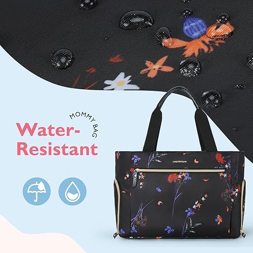 [Copy]mommore Breast Pump Bag Diaper Tote Bag Black-flower