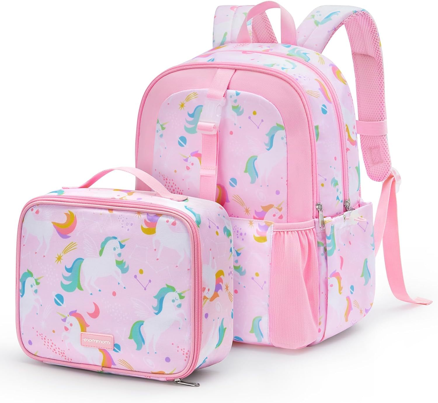 mommore Kids Backpack Set with Lunch Box Pink Unicorn