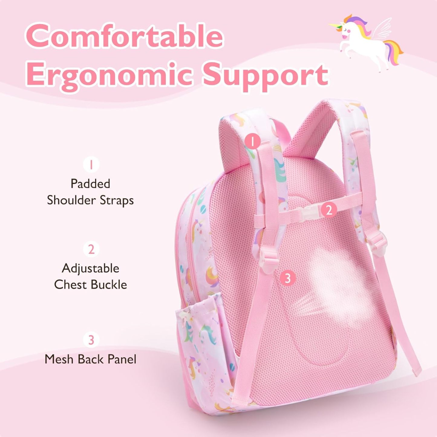 mommore Kids Backpack Set with Lunch Box Pink Unicorn