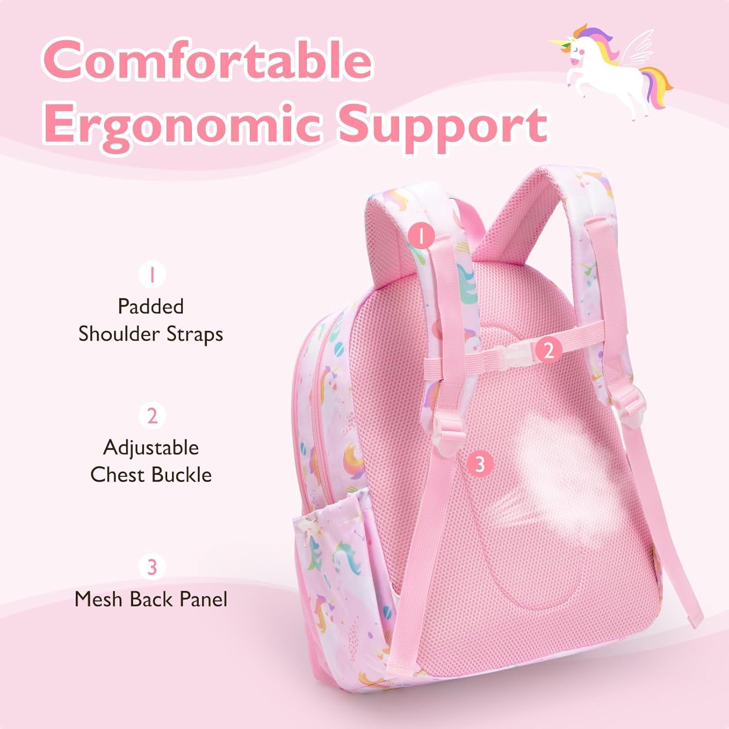 mommore Kids Backpack Set with Lunch Box Pink Unicorn