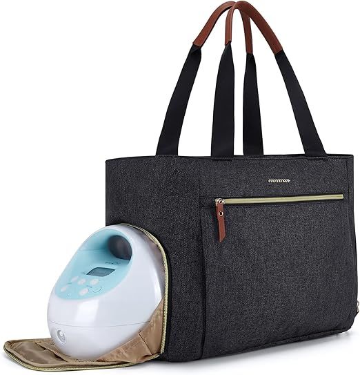 mommore Breast Pump Bag Diaper Tote Bag Dark-grey