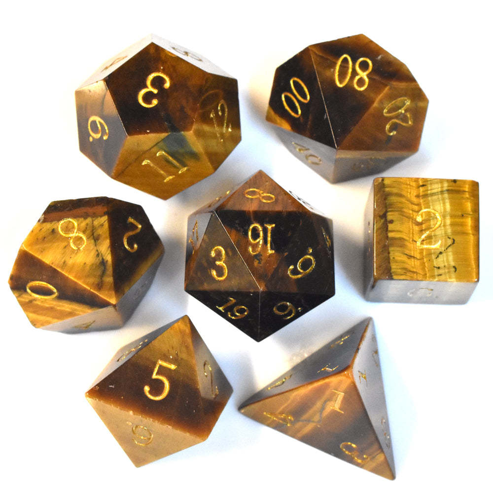Yellow tiger eye gemstone dice set