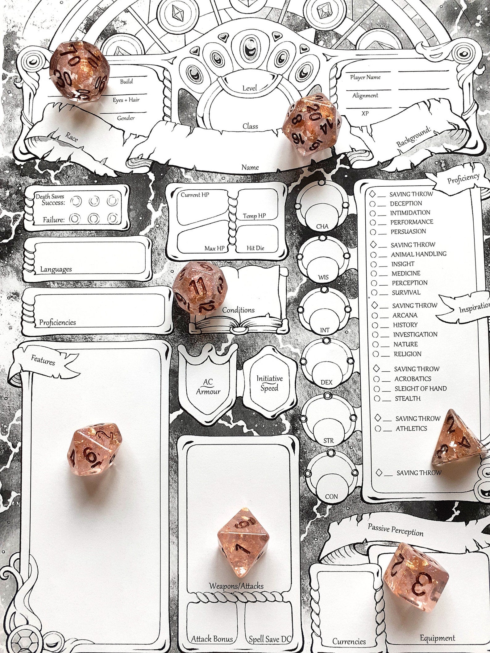 Spellfire Character Sheets - D&D 5e + Give away a Mystery Dice Set