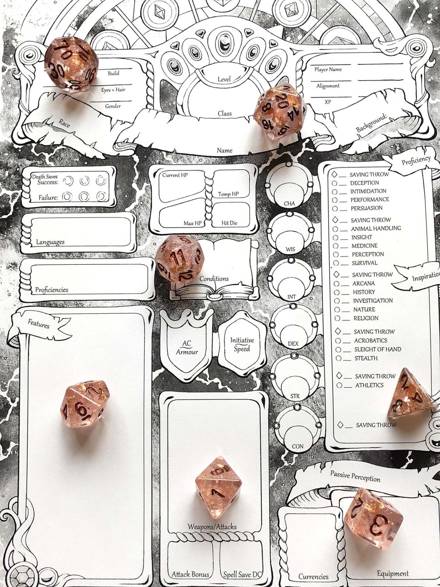 Spellfire Character Sheets - D&D 5e + Give away a Mystery Dice Set