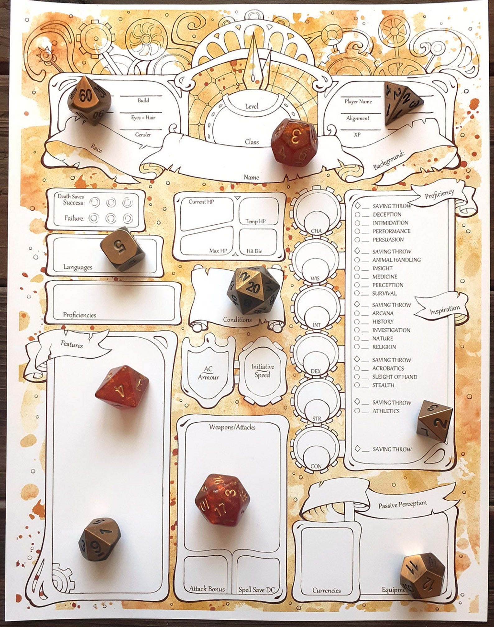 Clockwork Character Sheets - D&D 5e + Give away a Mystery Dice Set
