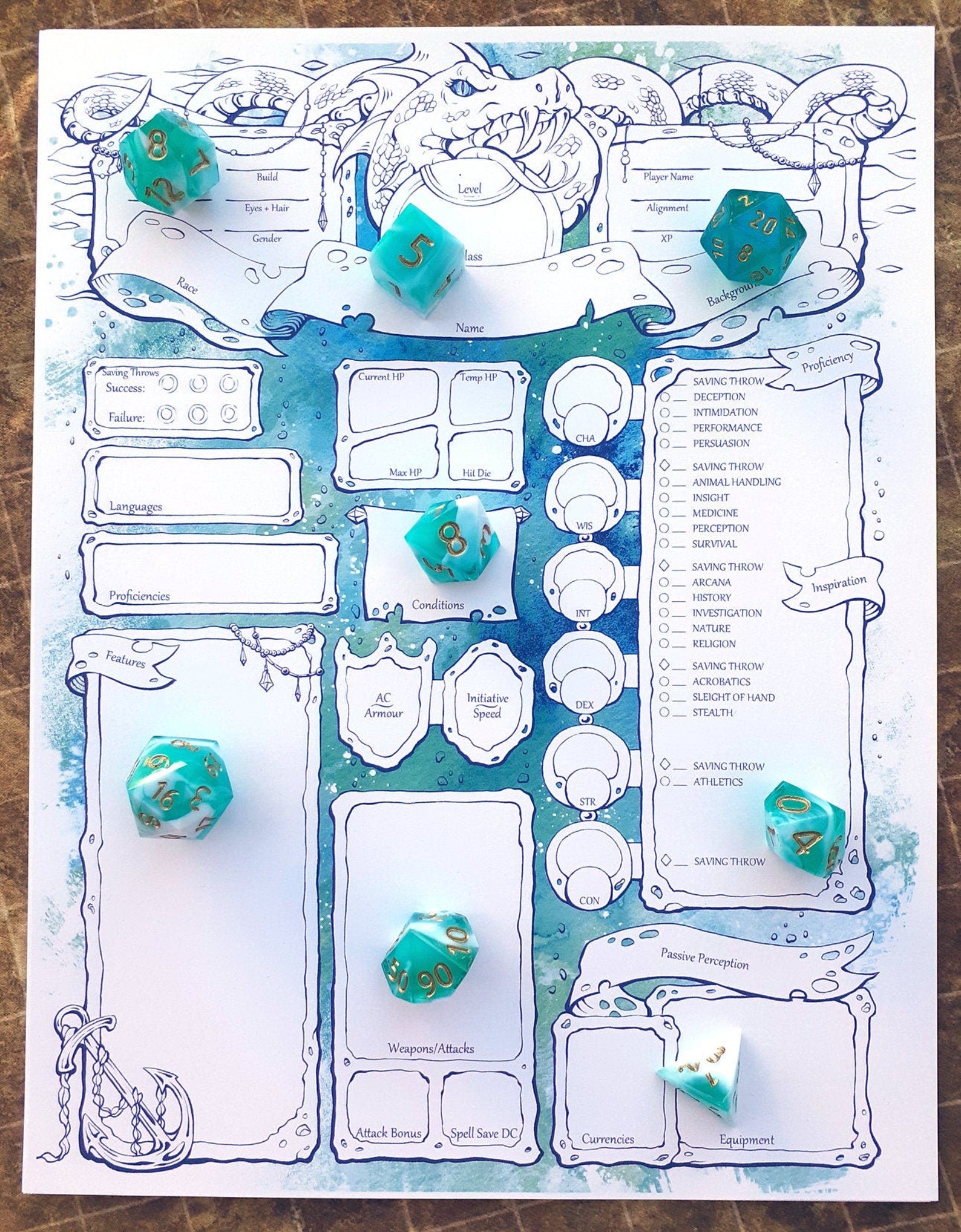 Undertow Character Sheets - D&D 5e + Give away a Mystery Dice Set