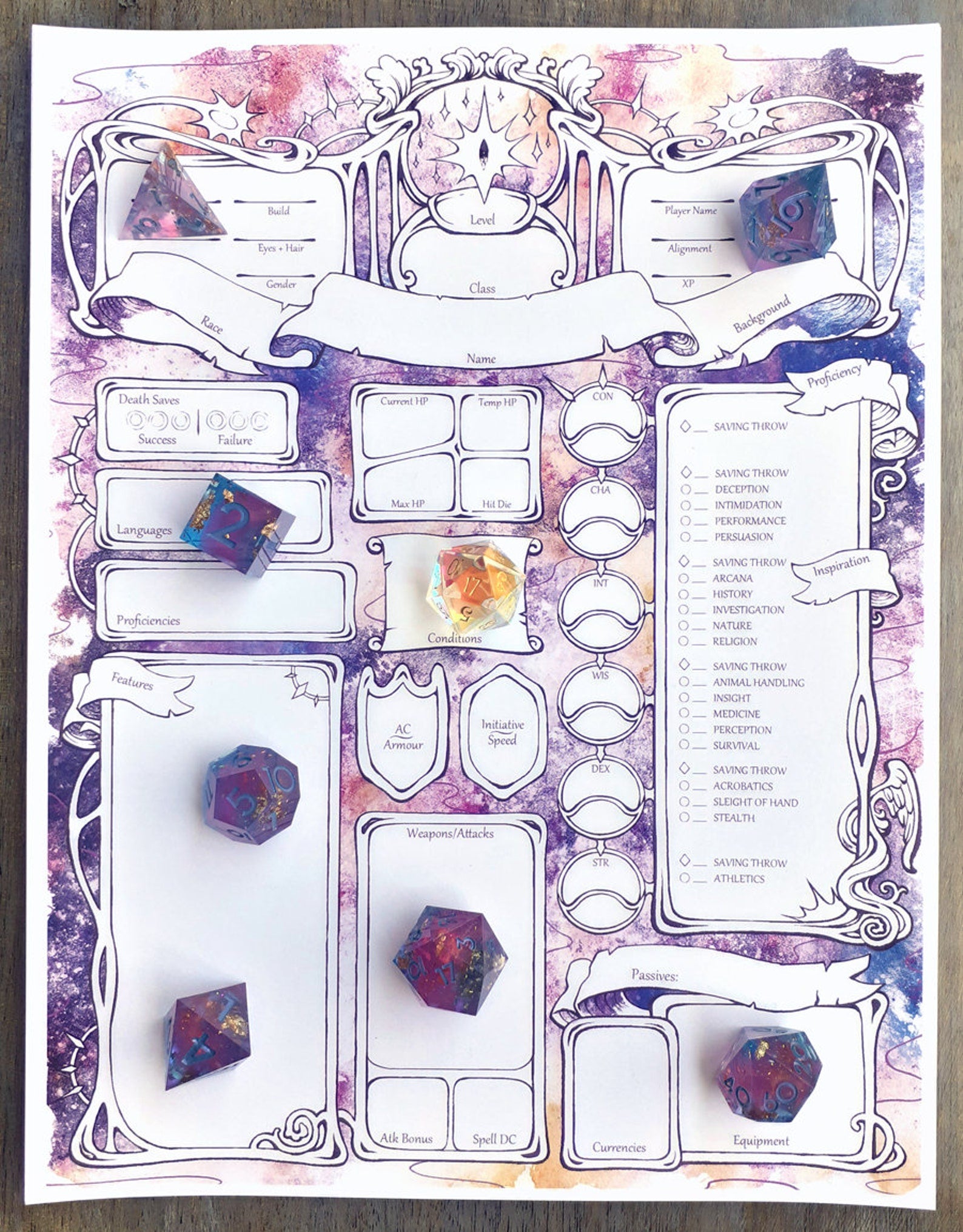 Astralsea Character Sheets - D&D 5e + Give away a Mystery Dice Set