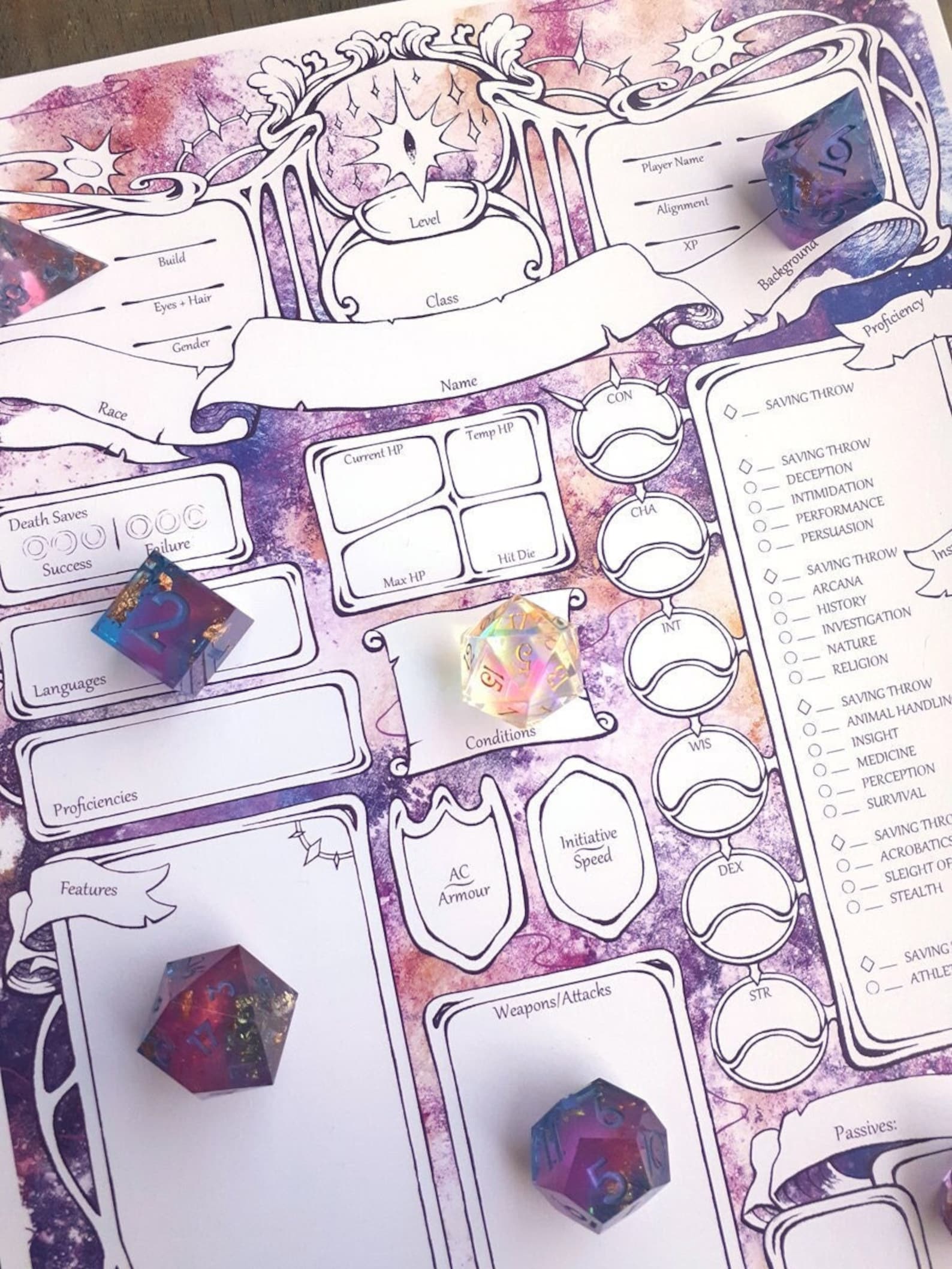 Astralsea Character Sheets - D&D 5e + Give away a Mystery Dice Set