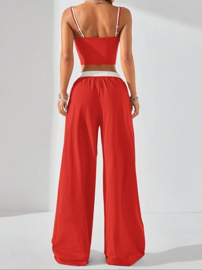 Vibecurve® Two-piece Set Women's Colorblock 2 in 1 Cami Top & Wide Leg Pants Set