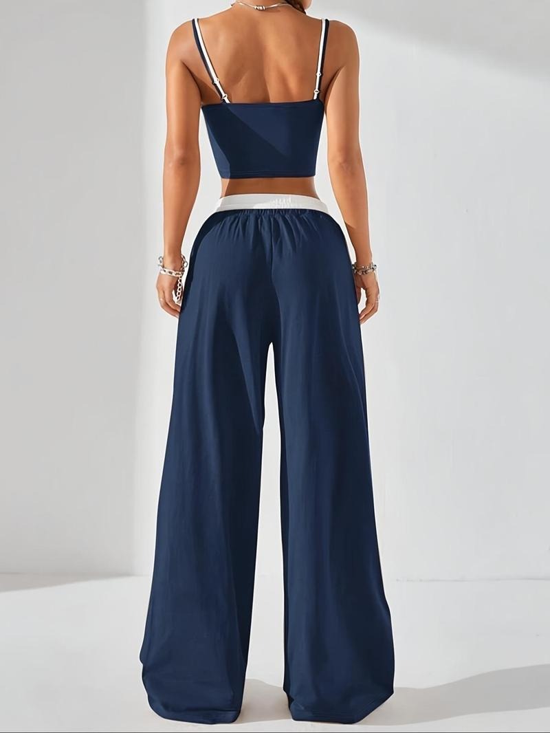Vibecurve® Two-piece Set Women's Colorblock 2 in 1 Cami Top & Wide Leg Pants Set