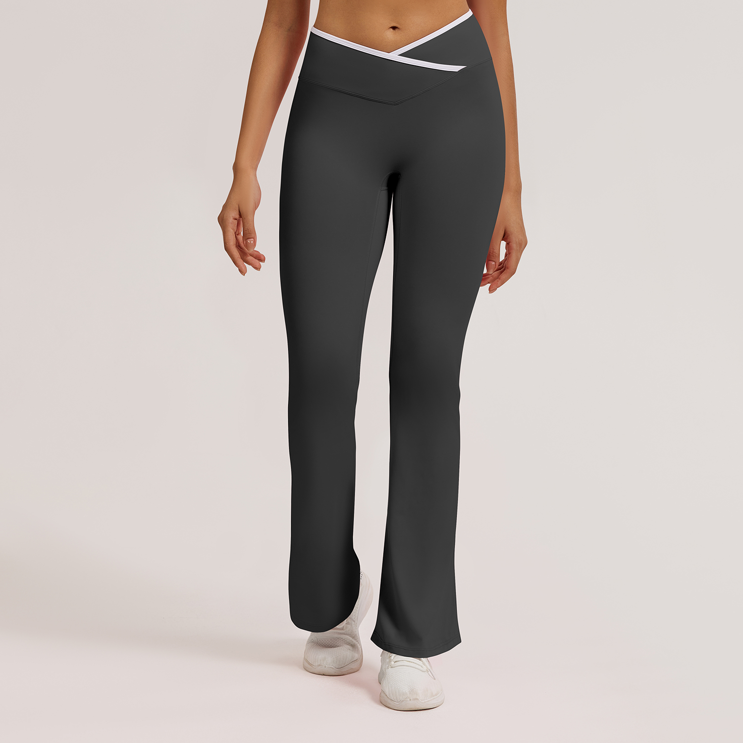 Vibecurve® Contrast Color Crossover High Waist Wide Leg Flared Trousers
