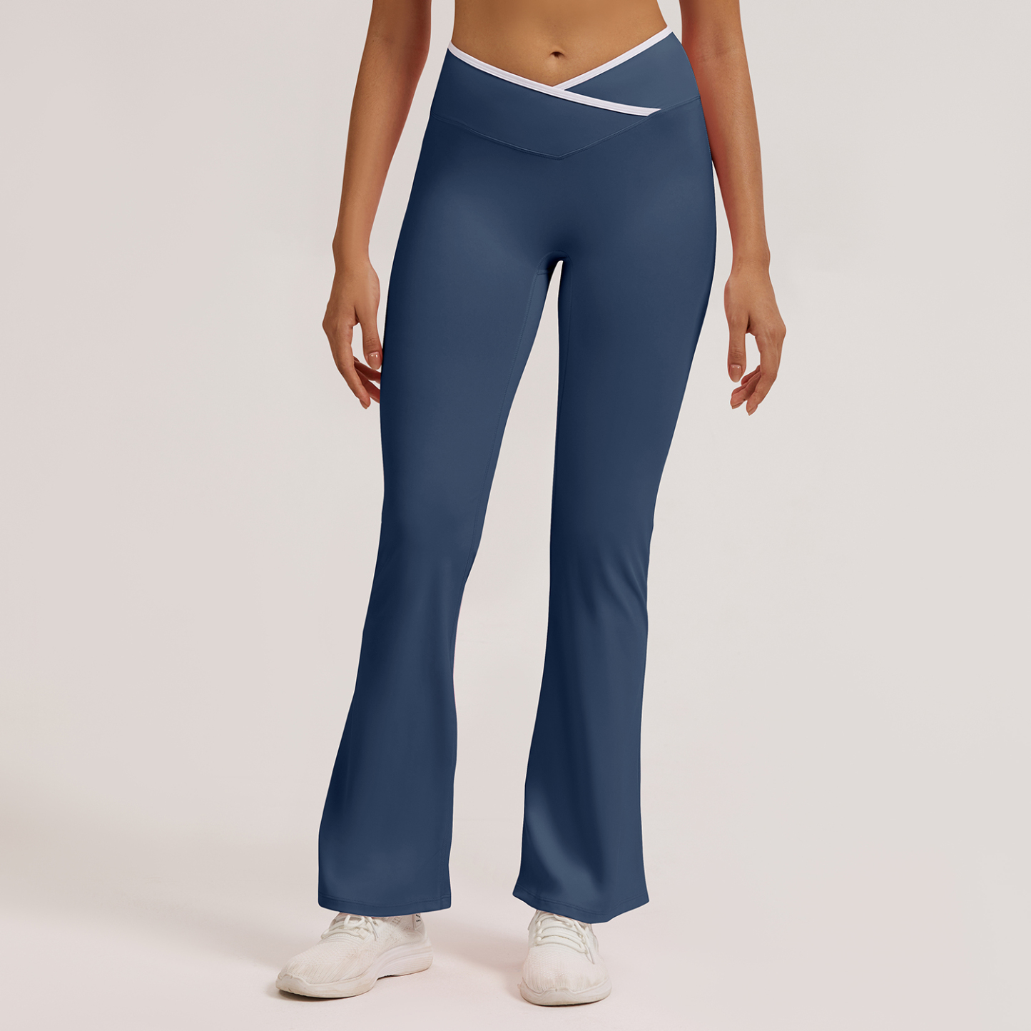 Vibecurve® Contrast Color Crossover High Waist Wide Leg Flared Trousers