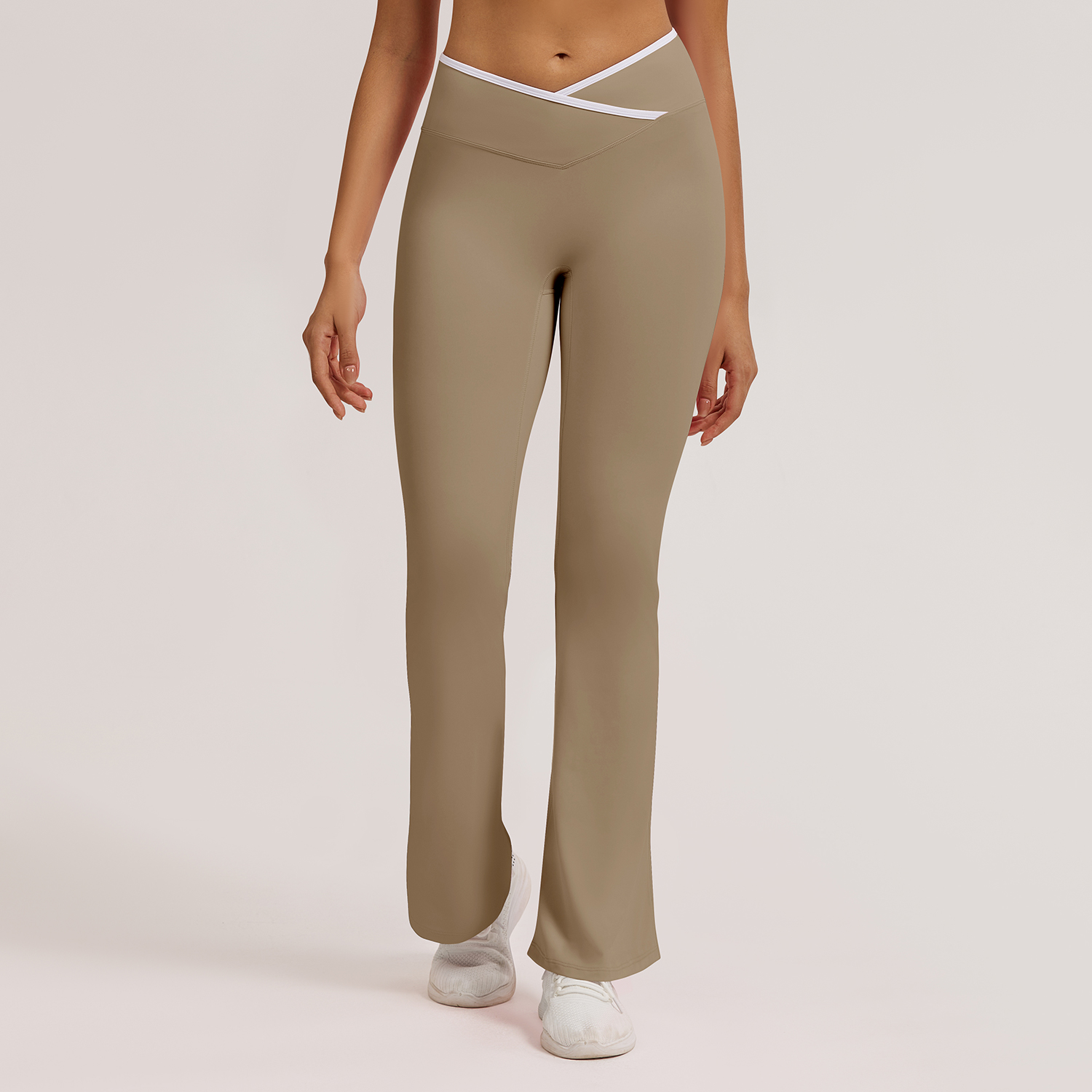 Vibecurve® Contrast Color Crossover High Waist Wide Leg Flared Trousers