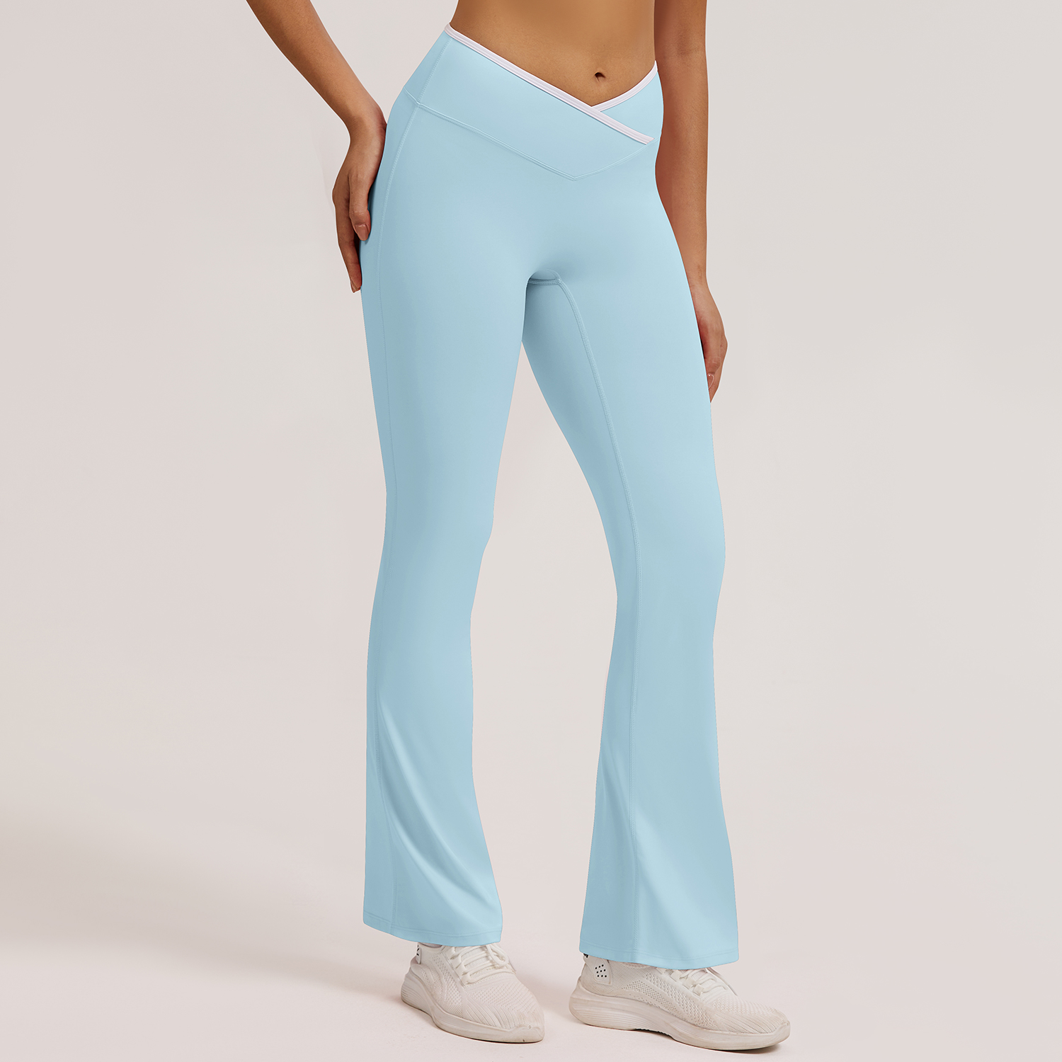 Vibecurve® Contrast Color Crossover High Waist Wide Leg Flared Trousers