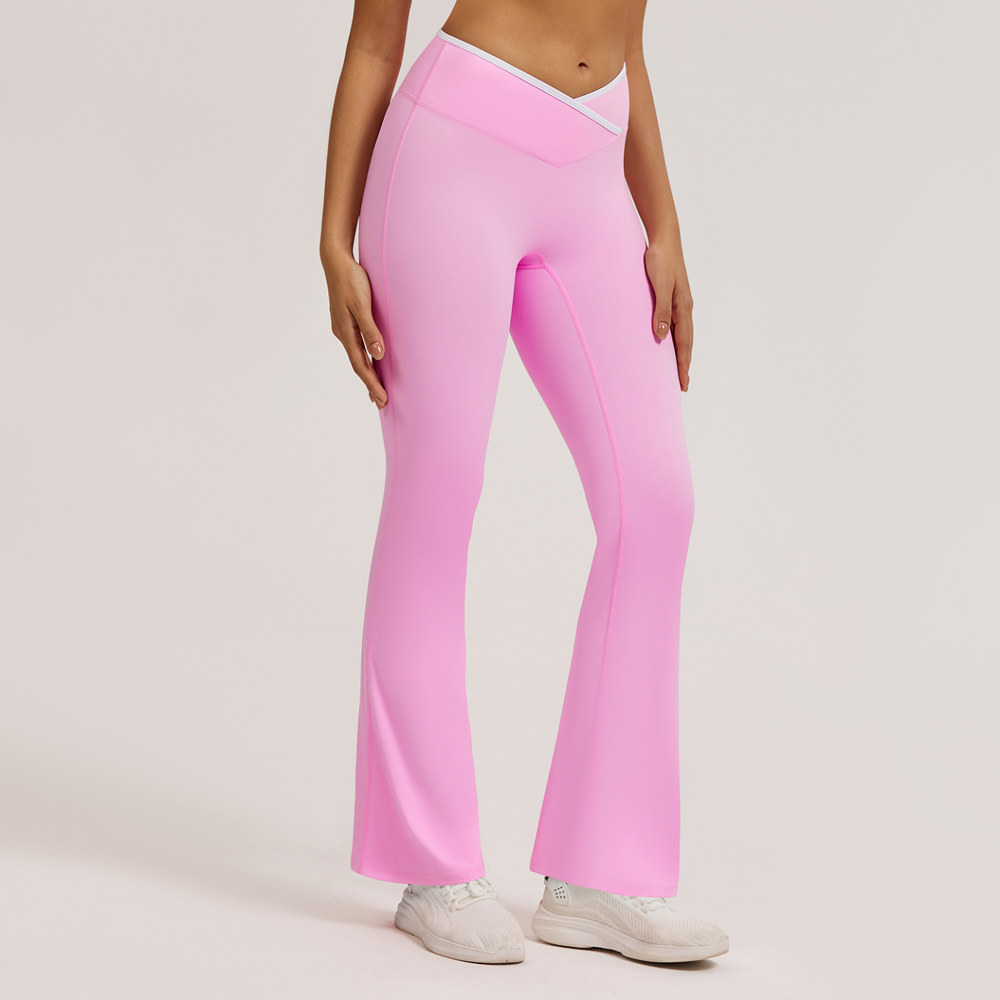 Vibecurve® Contrast Color Crossover High Waist Wide Leg Flared Trousers