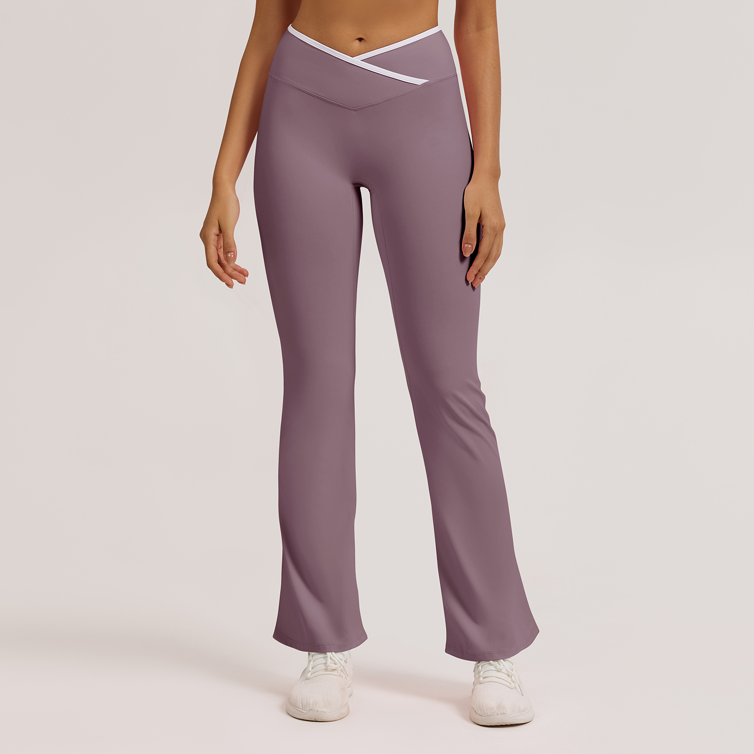 Vibecurve® Contrast Color Crossover High Waist Wide Leg Flared Trousers