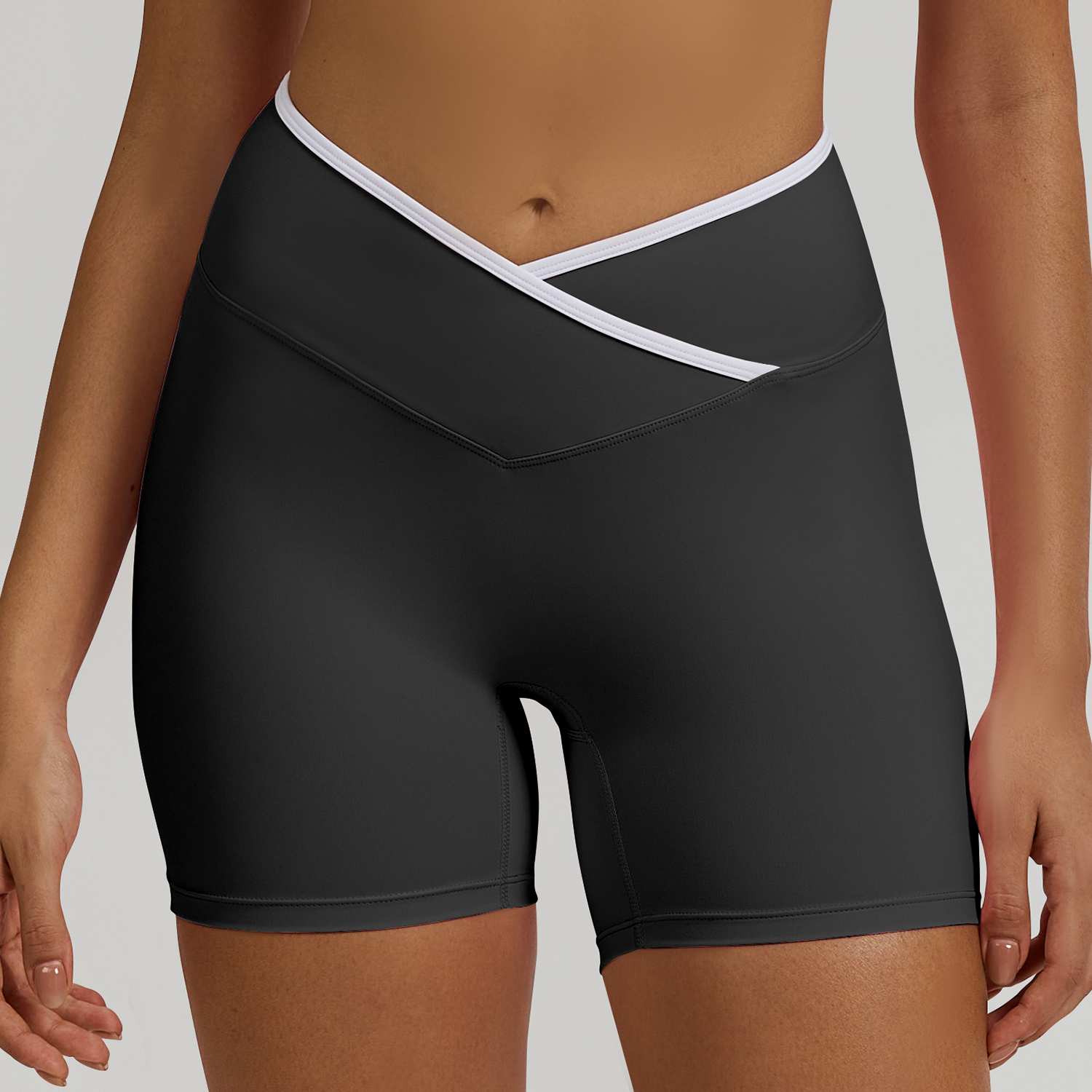 Vibecurve®Contrast Color Crossover High Waist Shorts