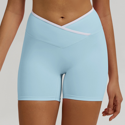 Vibecurve®Contrast Color Crossover High Waist Shorts