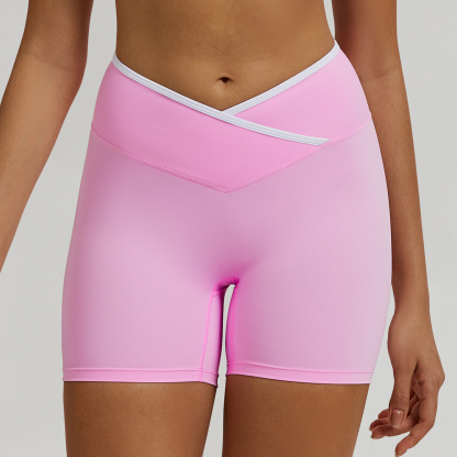 Vibecurve®Contrast Color Crossover High Waist Shorts