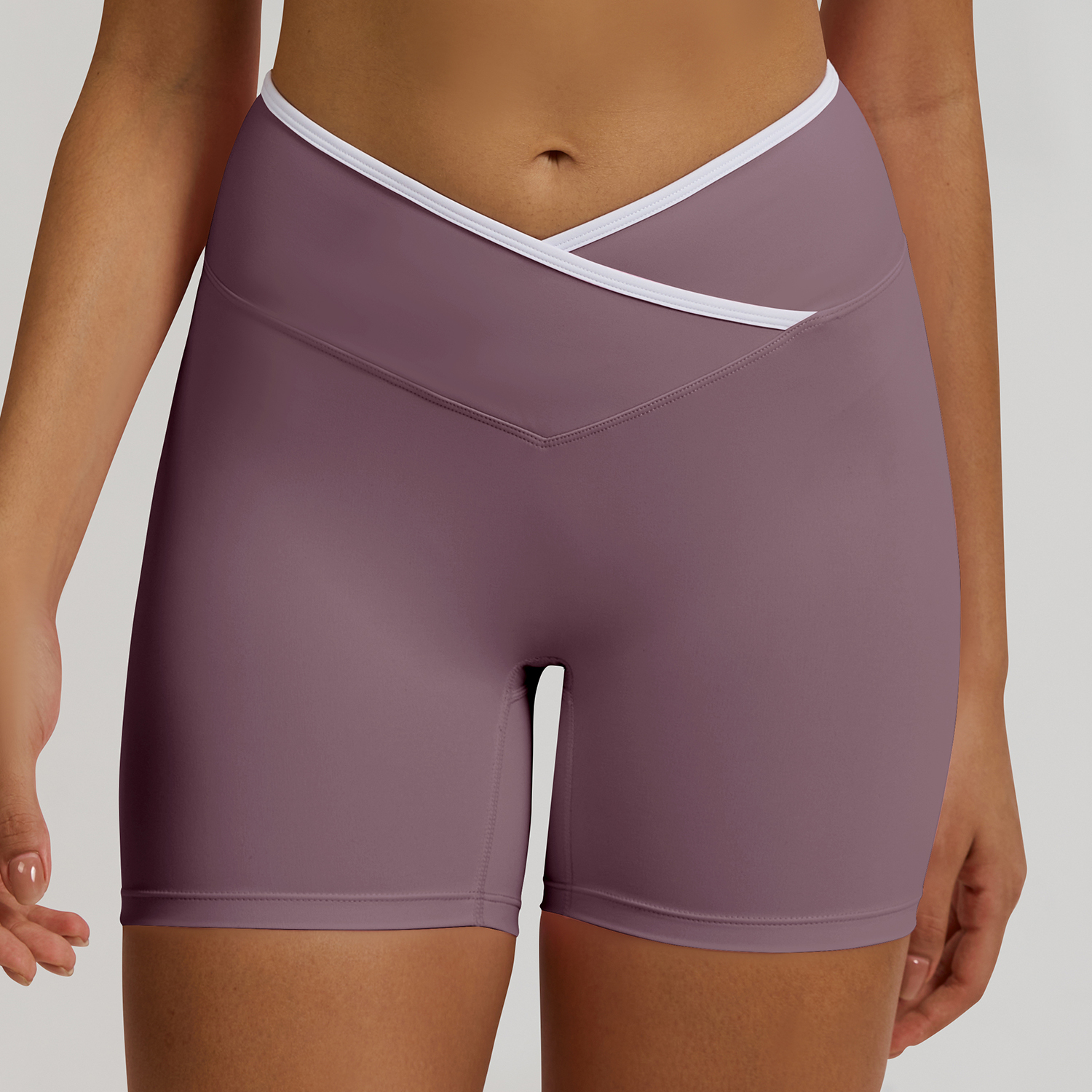 Vibecurve®Contrast Color Crossover High Waist Shorts