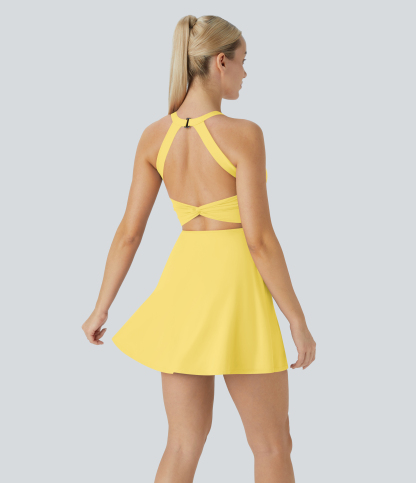 Vibecurve® Backless Twisted Flare Dance Active Dress