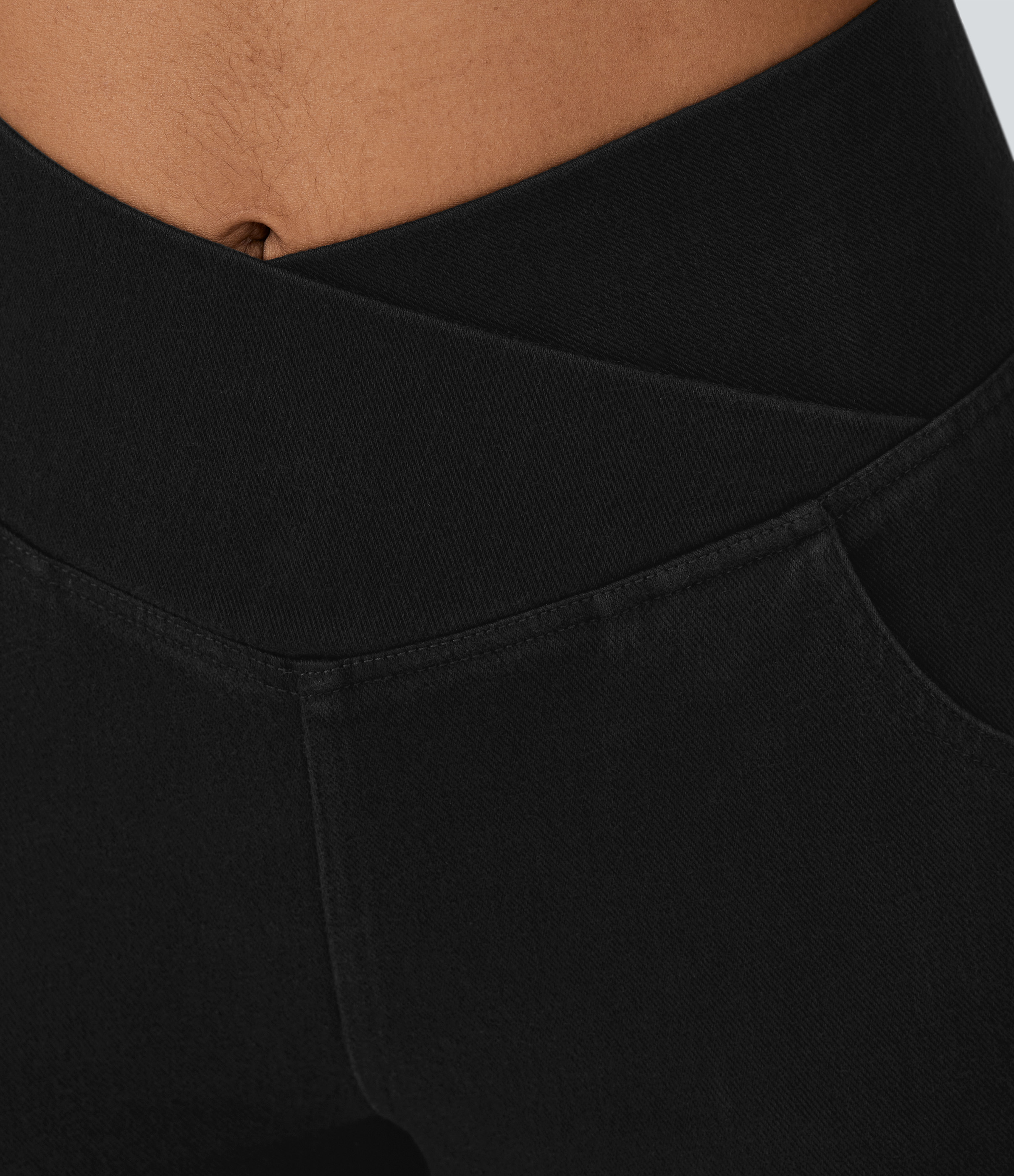 Vibecurve® High Waisted Crossover Pocket Washed Stretchy Knit Casual Super Flare Jeans