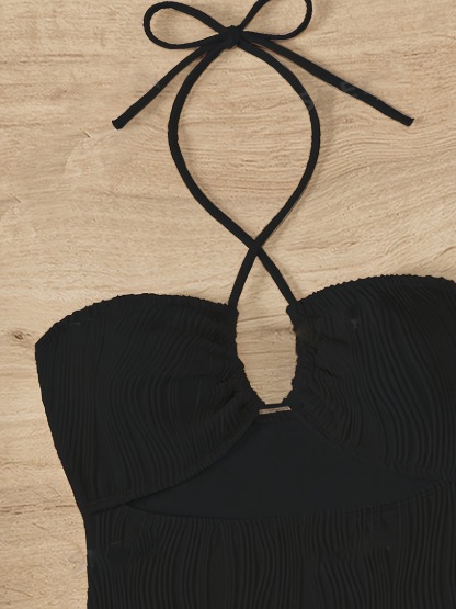 Vibecurve® Women's Solid Color Ribbed One-piece SwimsuitElegant Fashion Casual Swimwear 