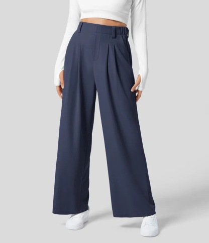 Vibecurve® High Waisted Plicated Side Pocket Wide Leg Waffle Work Pants