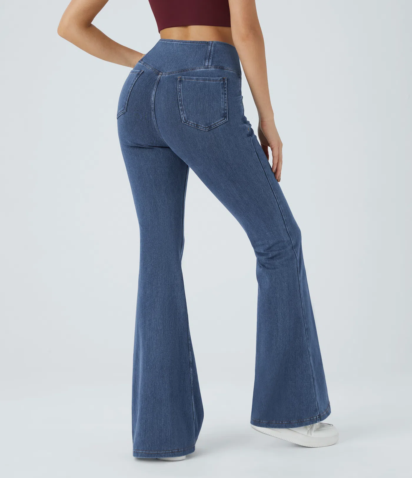 Vibecurve® High Waisted Crossover Pocket Washed Stretchy Knit Casual Super Flare Jeans