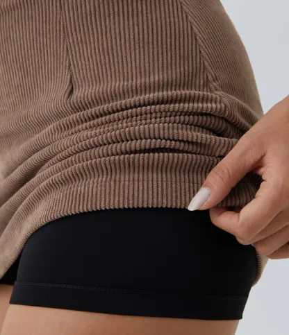 Women’s High Waisted 2-in-1 A Line Mini Corduroy Casual Skirt - Halara