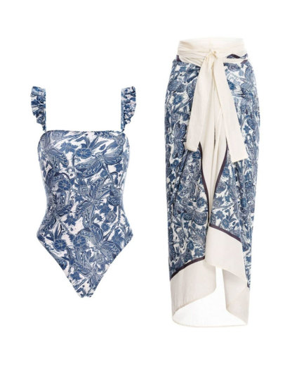 Vibecurve® Aprilake Women's Summer Square NeckSleeveless Swimsuit Bodysuit Tops Beach Skirt 2Piece Swimsuit Outfits