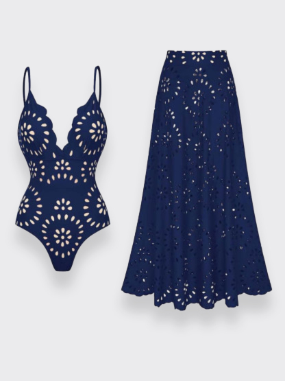 Vibecurve® Flower Hollow One Piece Swimsuit and Skirt