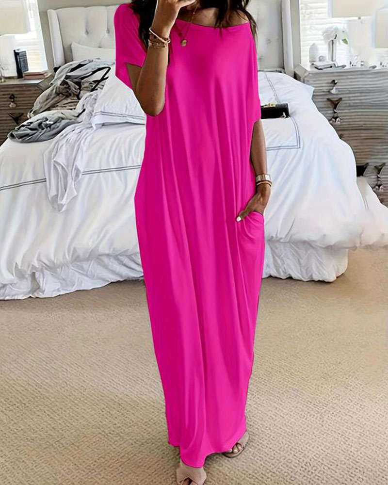 Vibecurve® Solid Color Batwing Sleeve Lounge Dress