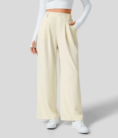 Vibecurve® High Waisted Plicated Side Pocket Wide Leg Waffle Work Pants