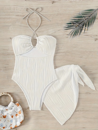 Vibecurve® Women's Solid Color Ribbed One-piece SwimsuitElegant Fashion Casual Swimwear 