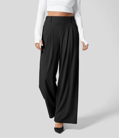 Vibecurve® High Waisted Plicated Side Pocket Wide Leg Waffle Work Pants