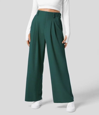 Vibecurve® High Waisted Plicated Side Pocket Wide Leg Waffle Work Pants