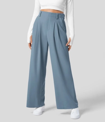 Vibecurve® High Waisted Plicated Side Pocket Wide Leg Waffle Work Pants
