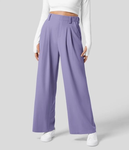 Vibecurve® High Waisted Plicated Side Pocket Wide Leg Waffle Work Pants