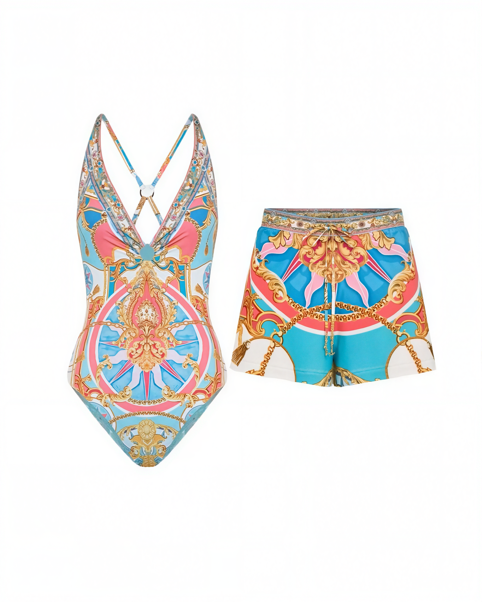Vibecurve® Printed Swimsuit Shorts Set