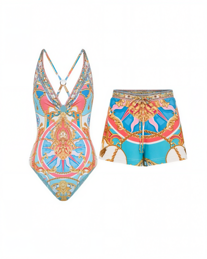 Vibecurve® Printed Swimsuit Shorts Set