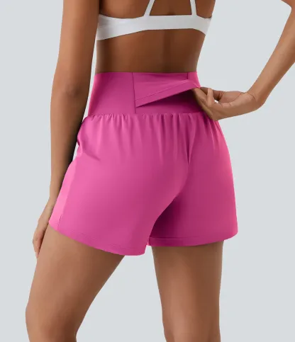 Vibecurve® Super High Waisted Back Pocket & Side Hidden Pocket 2-in-1 Yoga Shorts