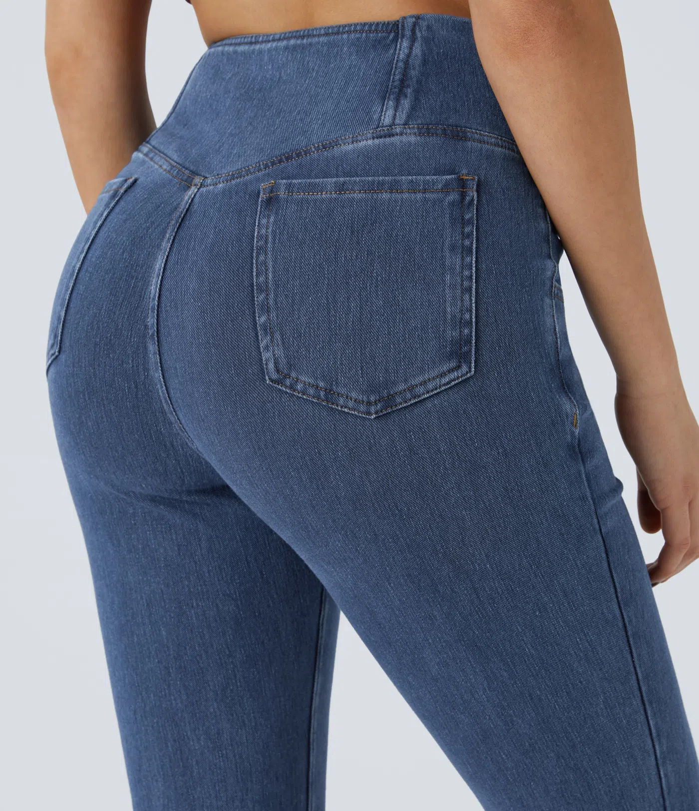 Vibecurve® High Waisted Crossover Pocket Washed Stretchy Knit Casual Super Flare Jeans