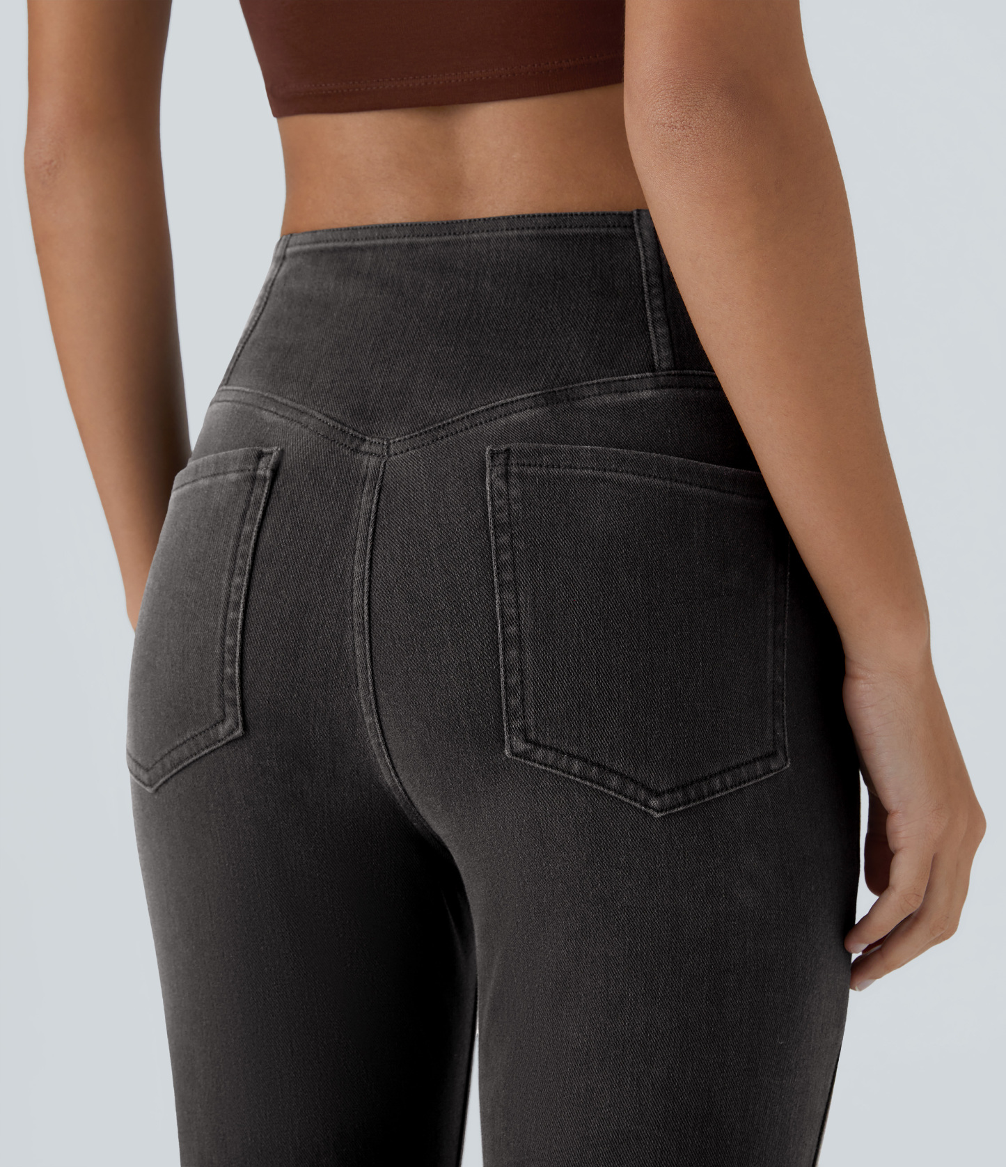 Vibecurve® High Waisted Crossover Pocket Washed Stretchy Knit Casual Super Flare Jeans