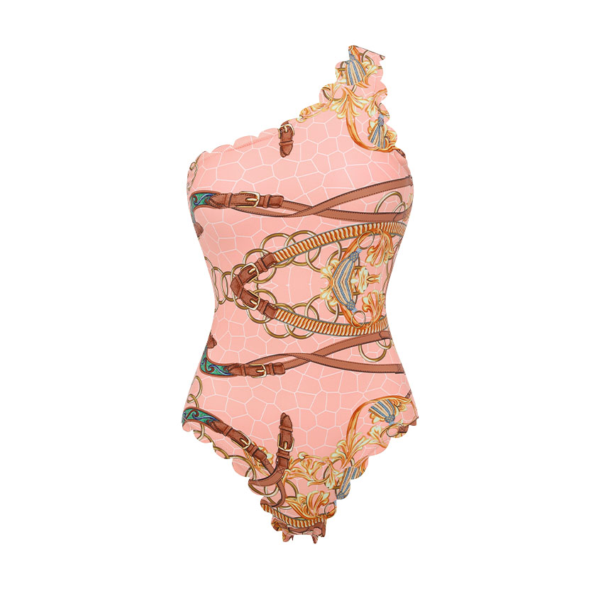 One Shoulder Lace Printed Swimsuit Set(s), Only swimsuit · S