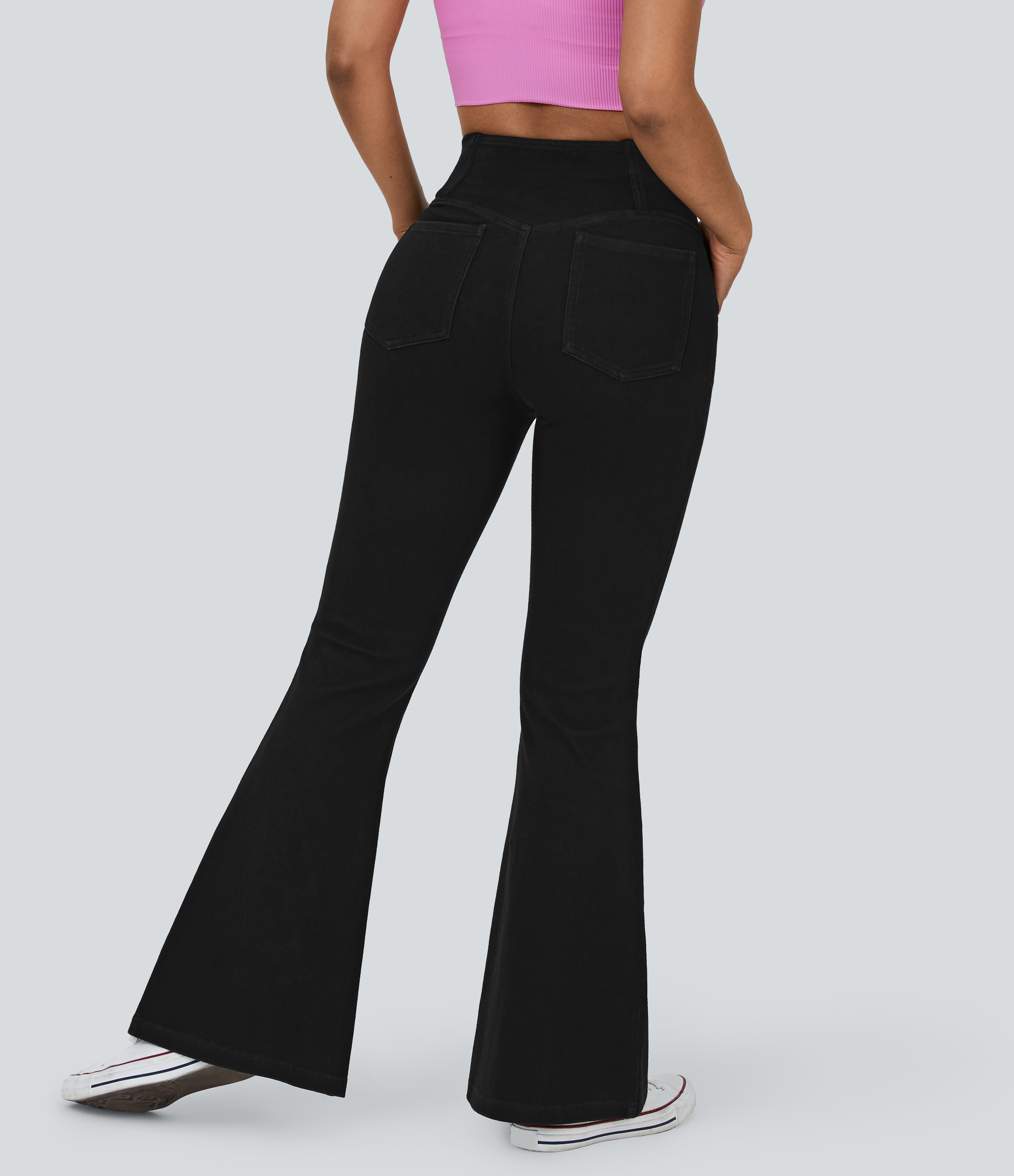 Vibecurve® High Waisted Crossover Pocket Washed Stretchy Knit Casual Super Flare Jeans