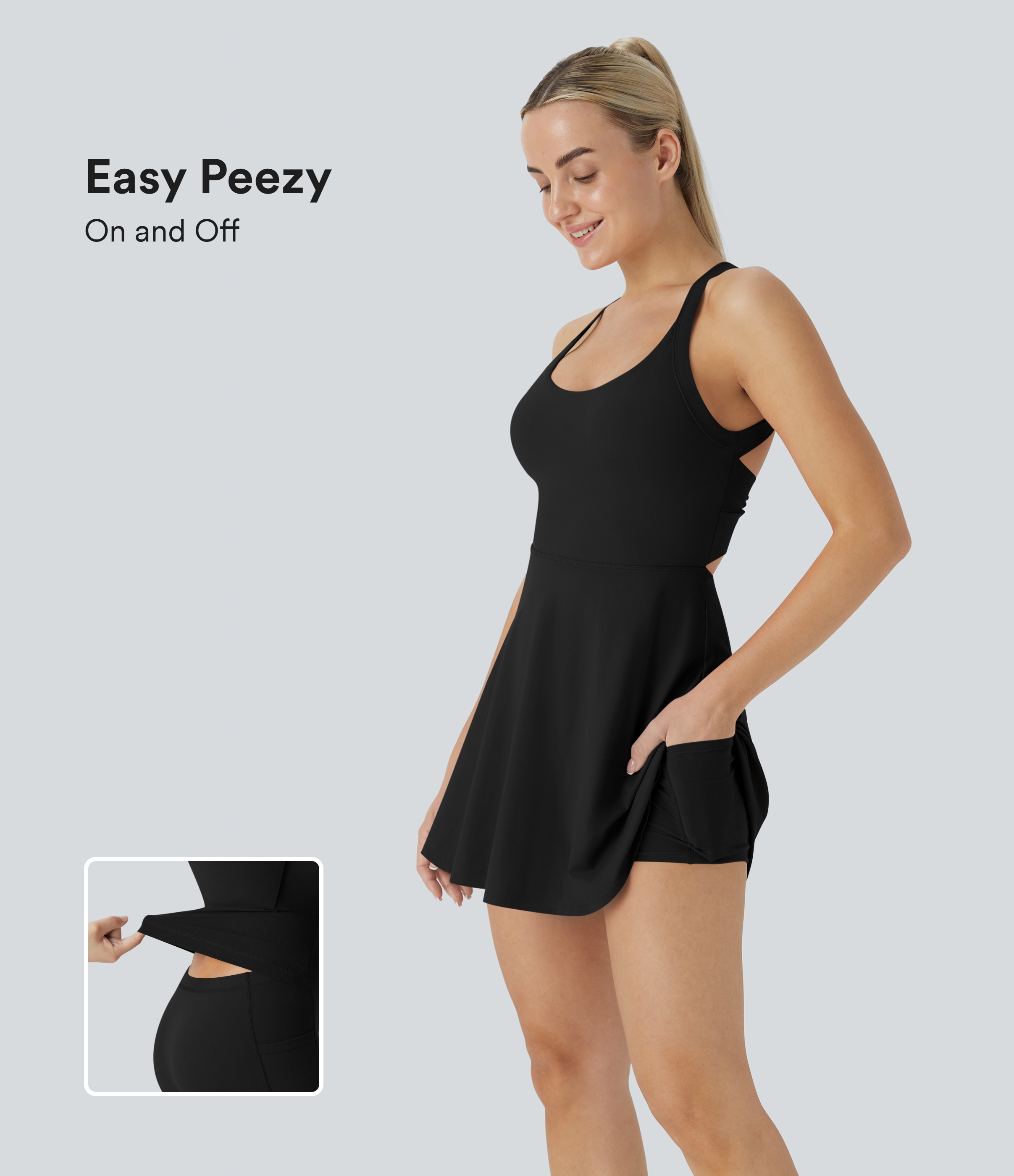 Vibecurve® Backless Twisted Flare Dance Active Dress