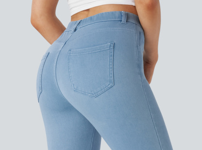 Vibecurve® High Waisted Crossover Pocket Washed Stretchy Knit Casual Super Flare Jeans